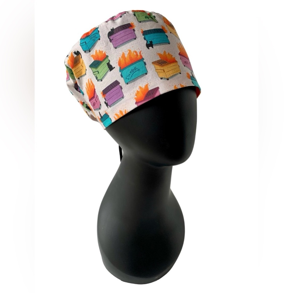 Dumpster Fire Surgical Scrub Cap - Cotton Euro Style for MEDIUM Length Hair - Picture 7 of 11
